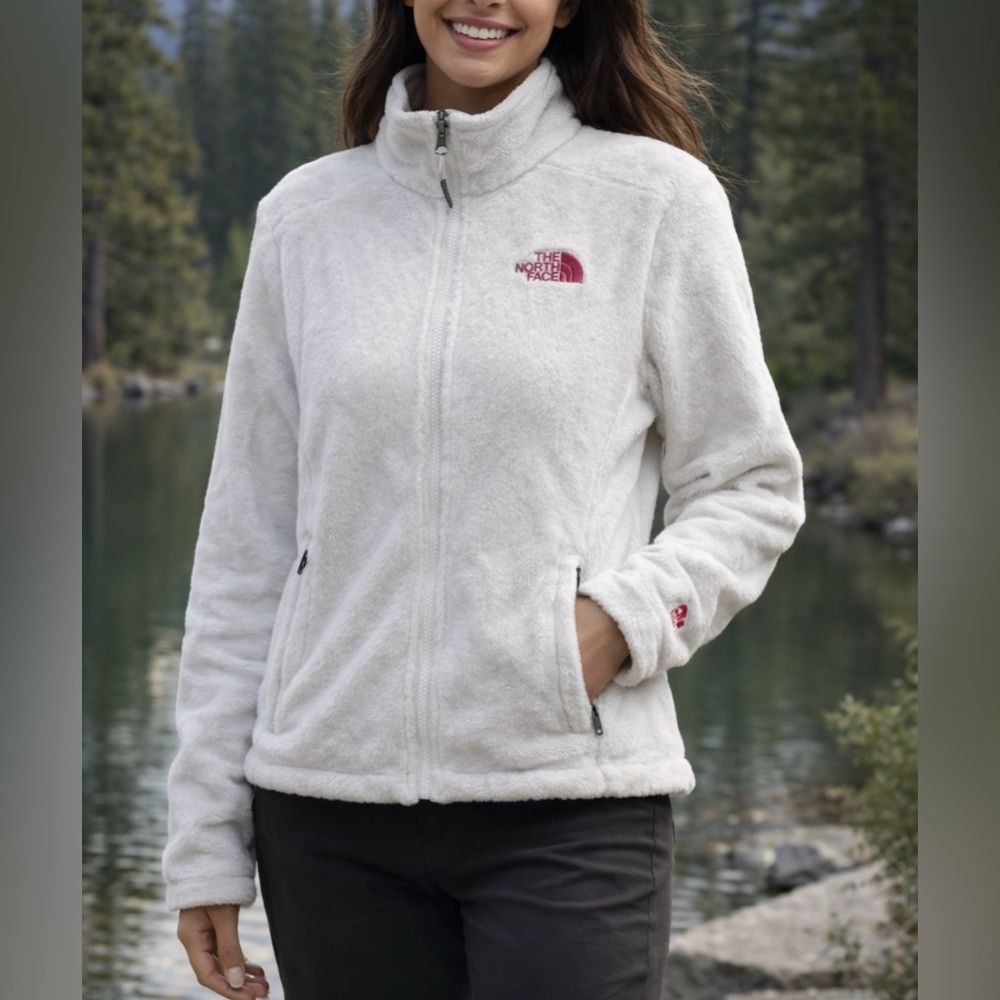 The North Face Pink Ribbon Fleece Jacket Medium EUC White Full Zip